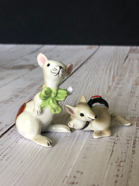Miniature Porcelain Mouse Pair Smith Western Made in Japan