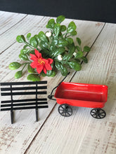 Load image into Gallery viewer, Miniature Dollhouse Metal Park Bench and Toy Wagon with Handle Set
