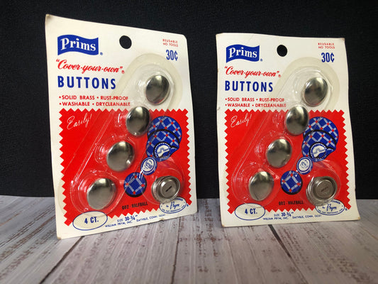 Prims "Cover-your-own" Buttons, Size 30 Buttons, Half Ball Solid Brass, Set of Two Unopened Packs of Four