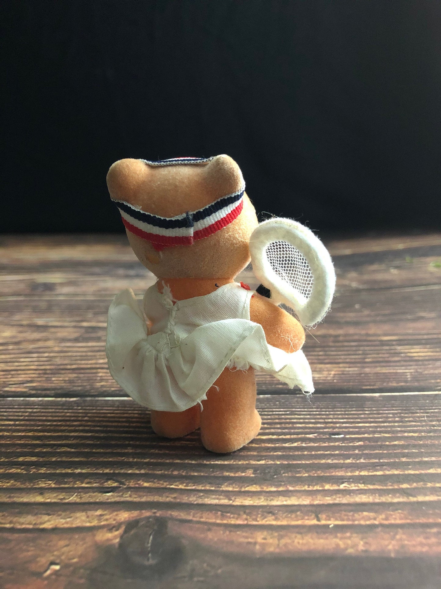 Vintage Flocked Tennis Bear Red, White and Blue