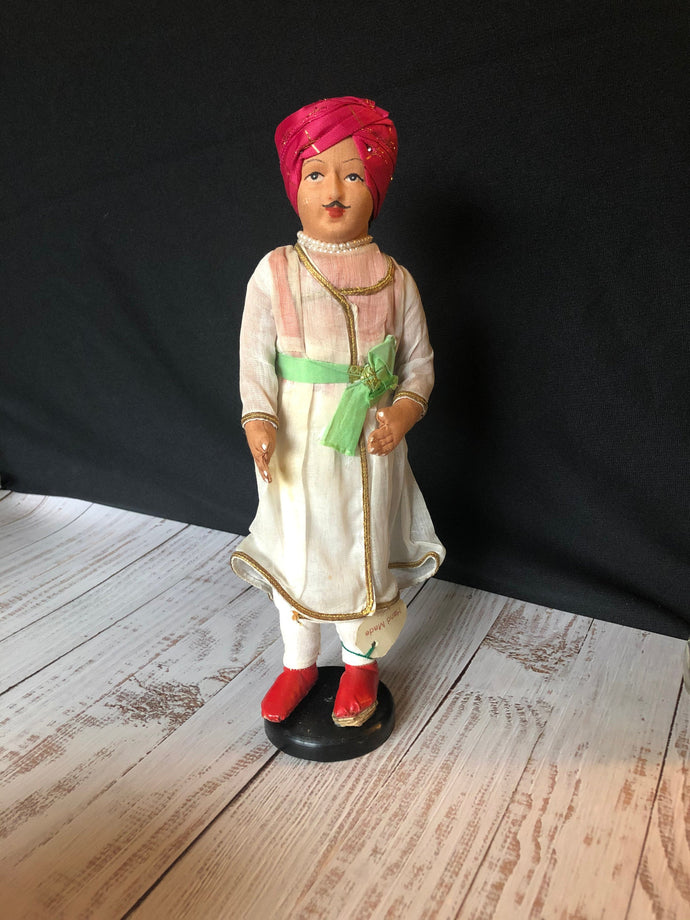 Vintage Cloth Souvenir Folk Art Doll of Hindi Film Sardar Malik Made in India