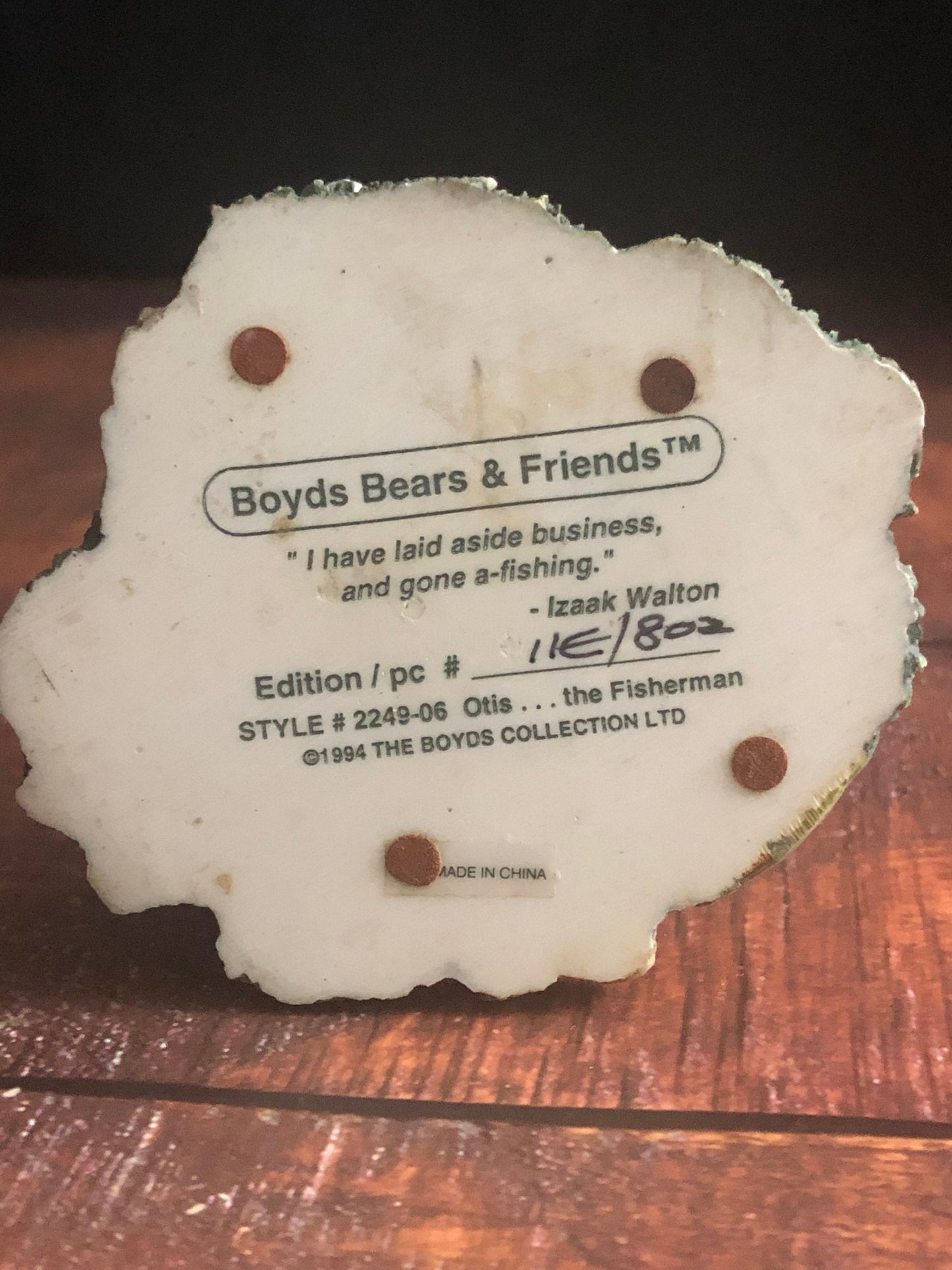 1994 Boyds Bears and Friends the Bearstone Collection Style 2249-06 Otis...The Fisherman