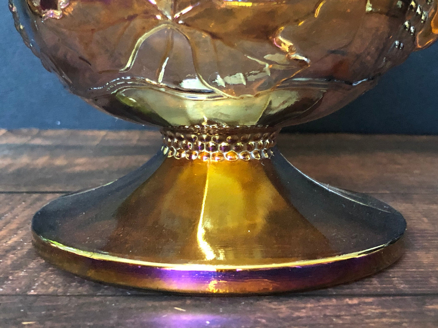 1970s Vintage Indiana Carnival Glass Pitcher, Iridescent Amber Harvest Grape Water Pitcher, Vintage 64 oz Lipped Water Pitcher