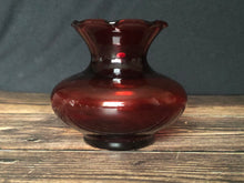 Load image into Gallery viewer, Vintage Anchor Hocking Art Glass Ruffled Rim 3.5&quot; Bud Vase Royal Ruby Red
