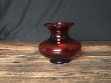Load image into Gallery viewer, Vintage Anchor Hocking Art Glass Ruffled Rim 3.5&quot; Bud Vase Royal Ruby Red

