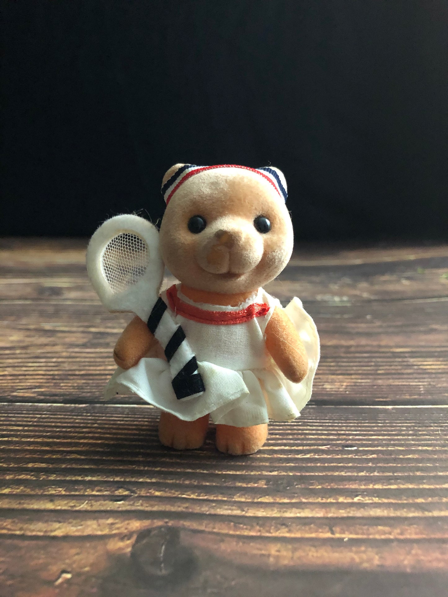 Vintage Flocked Tennis Bear Red, White and Blue