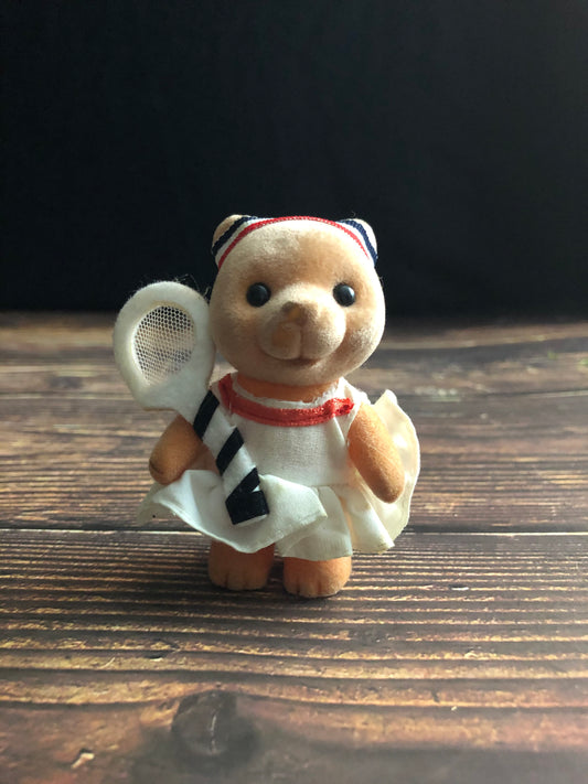 Vintage Flocked Tennis Bear Red, White and Blue