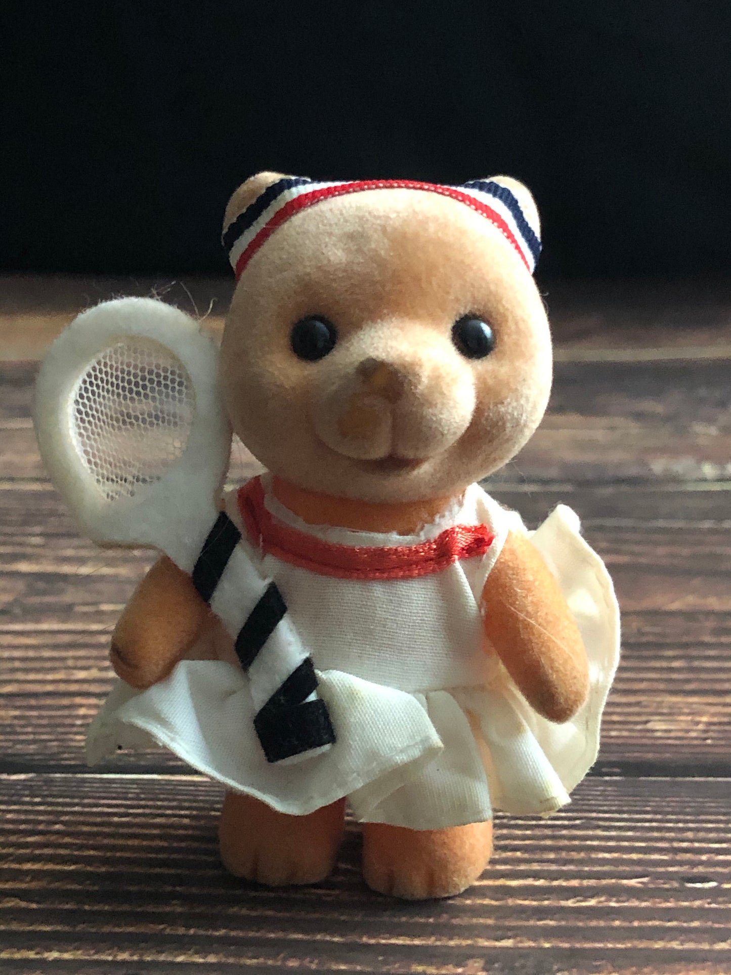 Vintage Flocked Tennis Bear Red, White and Blue