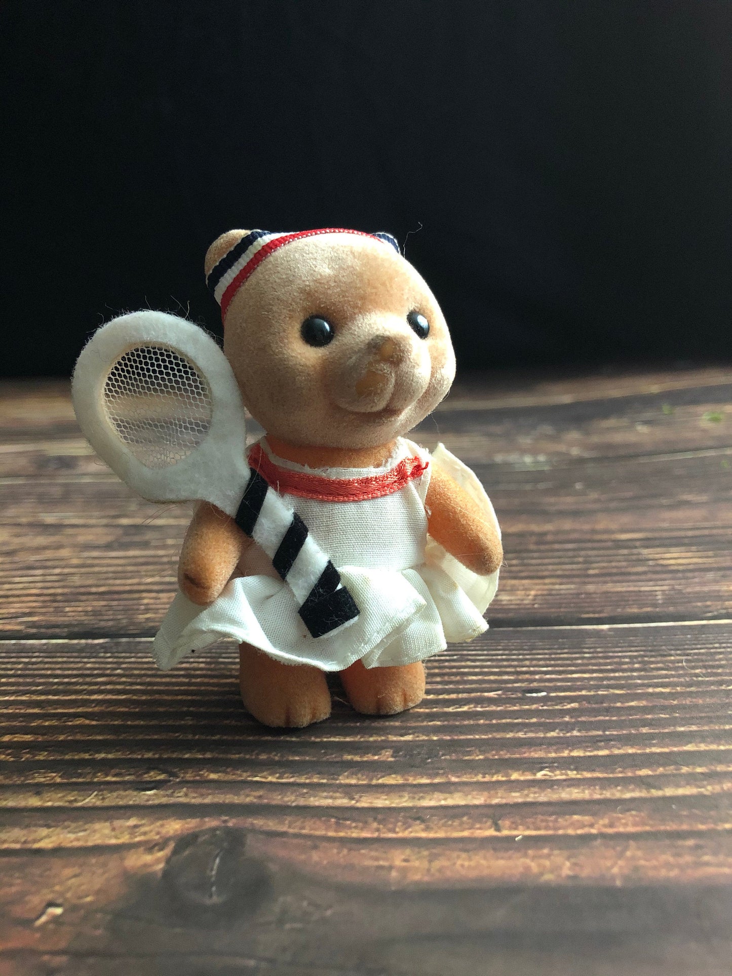 Vintage Flocked Tennis Bear Red, White and Blue