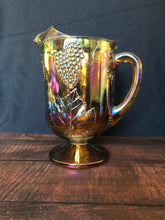 Load image into Gallery viewer, 1970s Vintage Indiana Carnival Glass Pitcher, Iridescent Amber Harvest Grape Water Pitcher, Vintage 64 oz Lipped Water Pitcher
