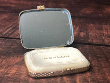 Load image into Gallery viewer, Vintage Collectible Revlon Petite Refillable Gold Tone Metal Diamond Design Mirrored Love Pat Makeup Powder
