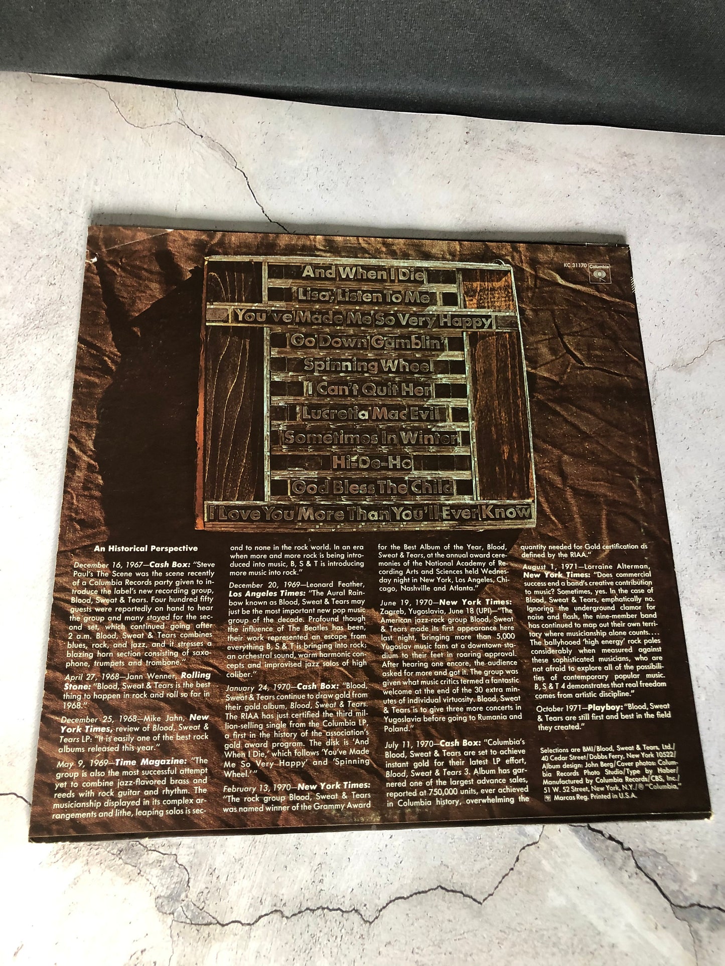 1972 Columbia Blood, Sweat & Tears Greatest Hits LP Record Album Vinyl