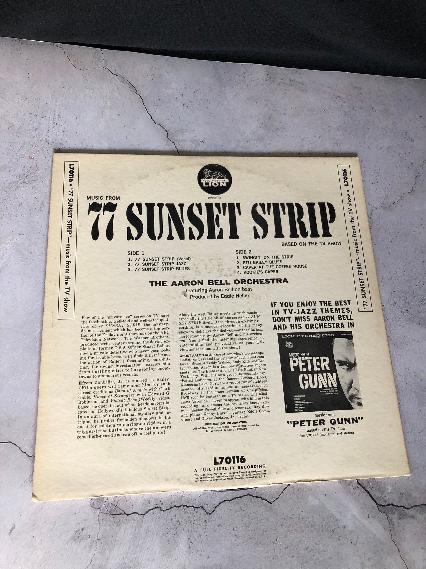 1959 Lion Records The Aaron Bell Orchestra Music From 77 Sunset Strip LP Record Album Vinyl