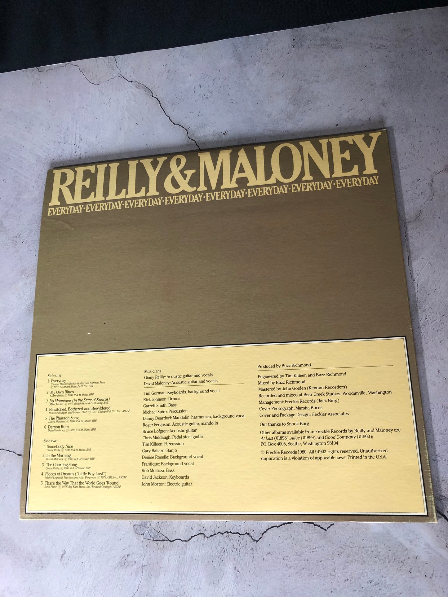1980 Freckle Records Reilly & Maloney Everyday Vinyl LP Record Album Vinyl