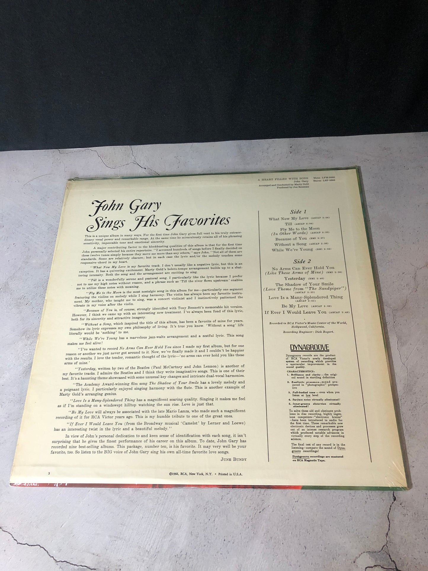 1966 RCA Victor Dynagroove Recording John Gary A Heart Filled With Song LP Record Album Viny