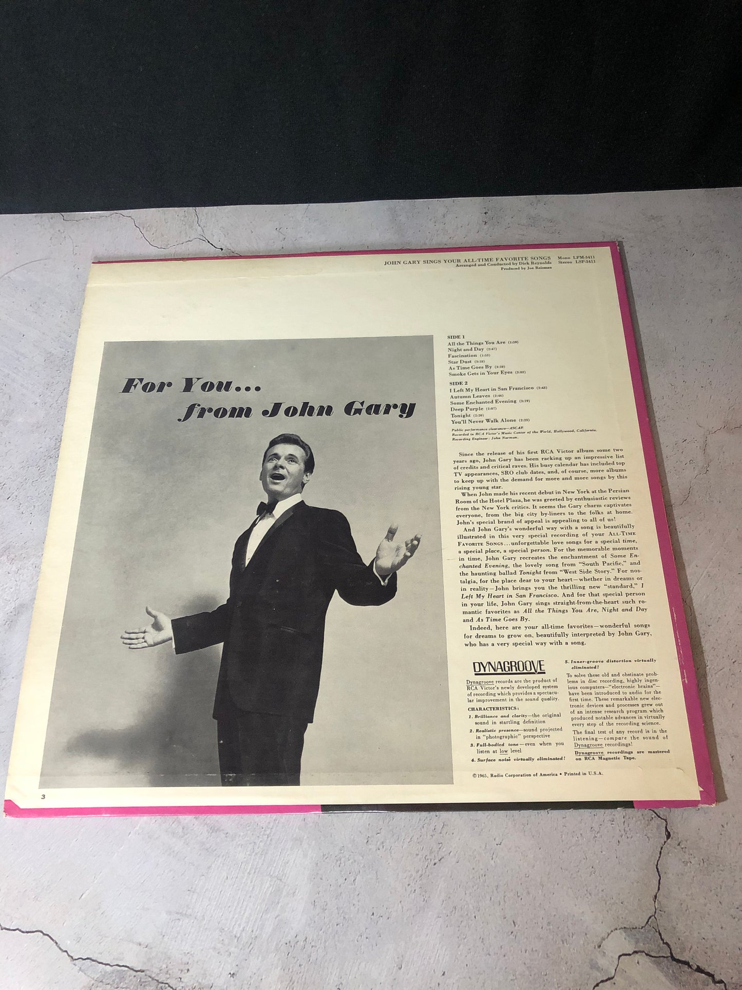 1965 RCA Victor Dynagroove Recordings John Gary Sings All-Time Favorite Songs Record Album Vinyl