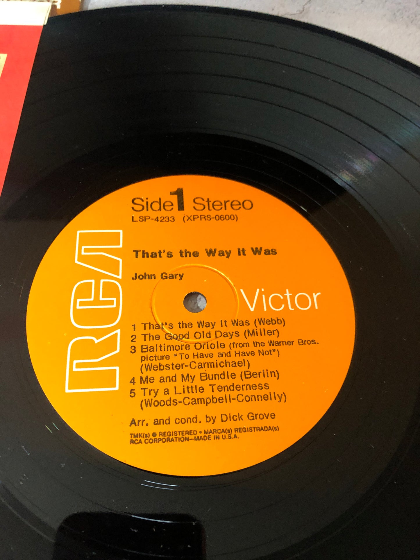 1969 RCA Victor Dynagroove Recordings John Gary That's The Way It Was LP Record Album Vinyl