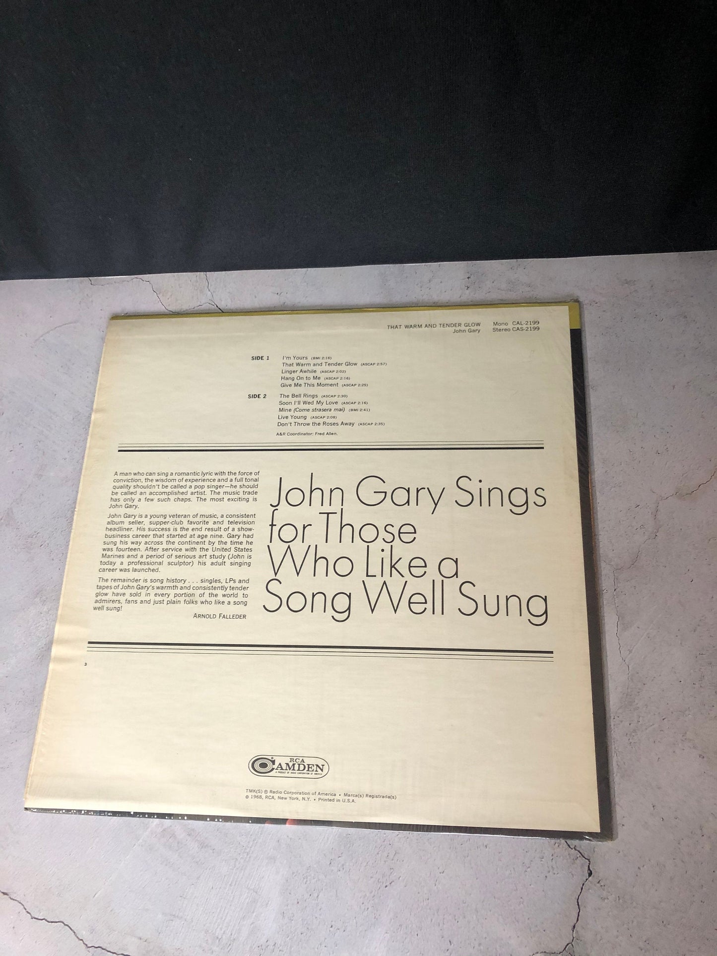 1968 RCA Camden John Gary That Warm and Tender Glow Record Album Vinyl