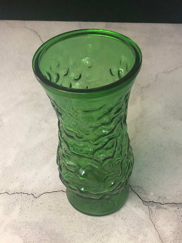 Vintage 1970s Hoosier Green Flower Vase Swirl and Ribbed Pattern 4082-4084