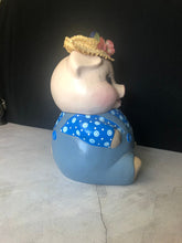 Load image into Gallery viewer, Vintage Bright Eyed Farmer Pig Ceramic Cookie Jar, Piggy Cookie Jar
