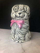 Load image into Gallery viewer, Vintage Googly Eye Shaggy Dog with Pink Bow Cookie Jar Chipped Marked 702 USA
