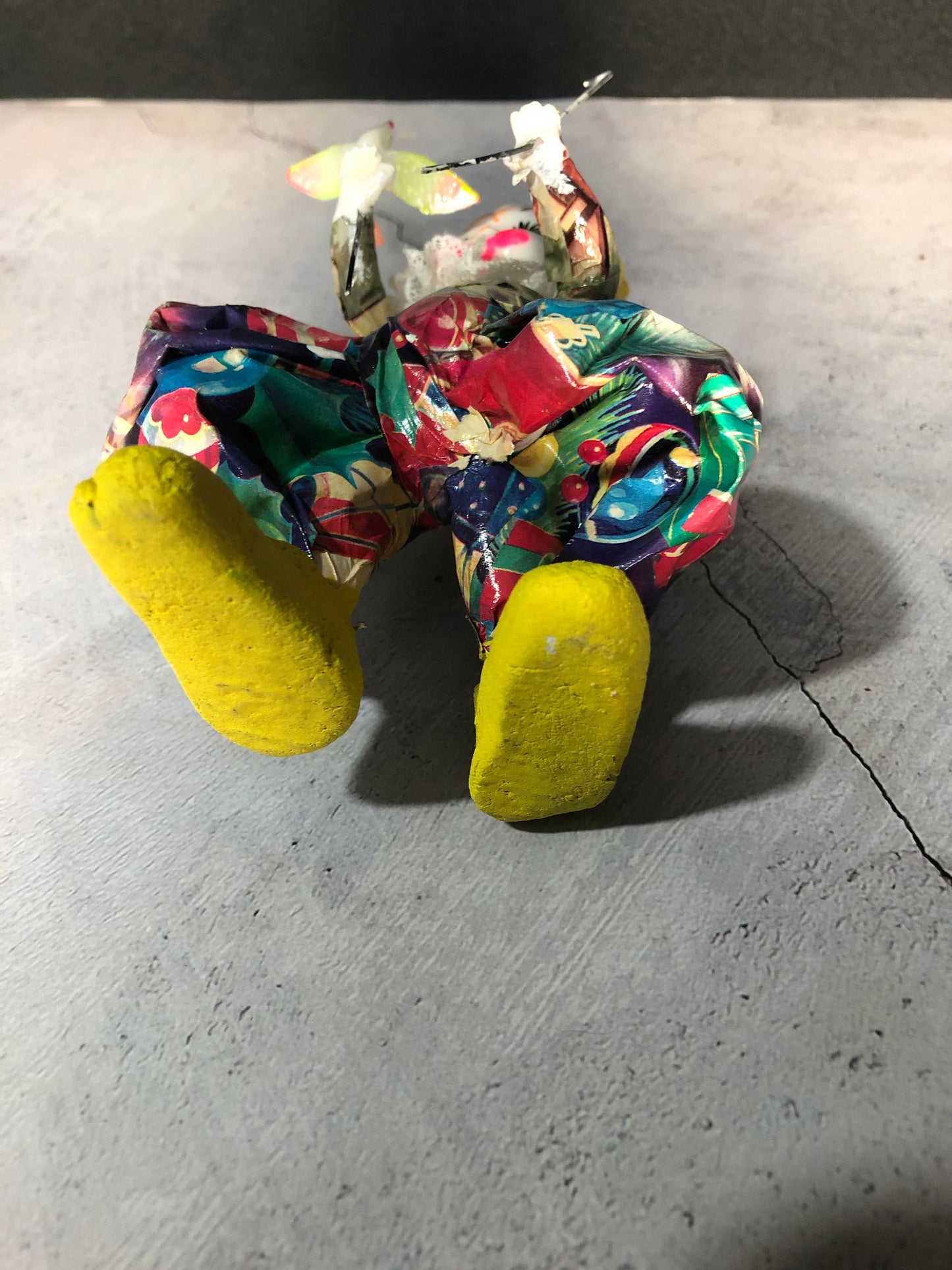 Vintage Hecho En Mexico Rare Paper Mache Clown Figurine with Birds