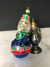Load image into Gallery viewer, 1997 Vintage Poland Blown Glass and Mica Clown Ornament, Red Green Blue Pink and Silver Clown, Poland Blown Glass Clown
