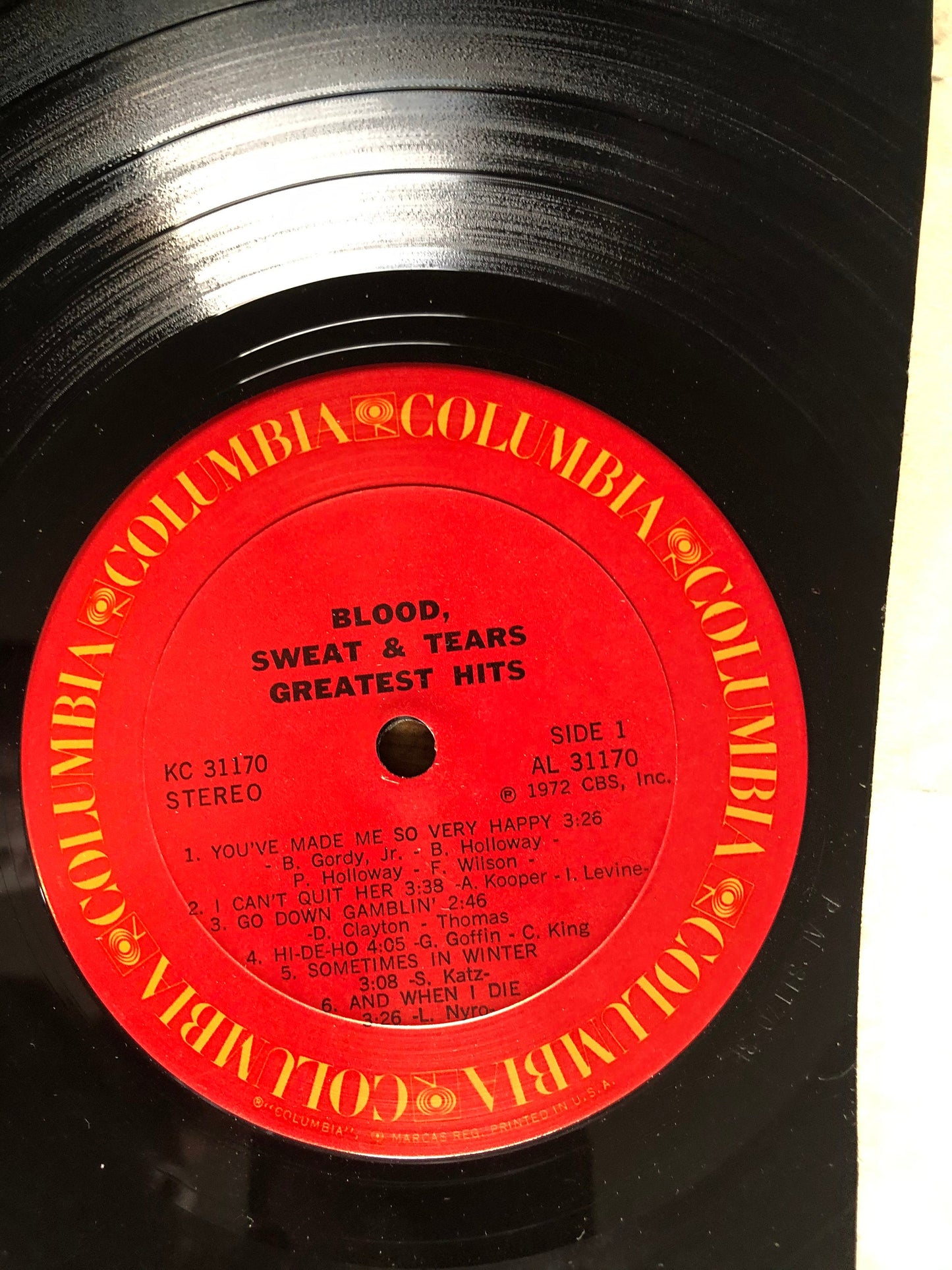 1972 Columbia Blood, Sweat & Tears Greatest Hits LP Record Album Vinyl