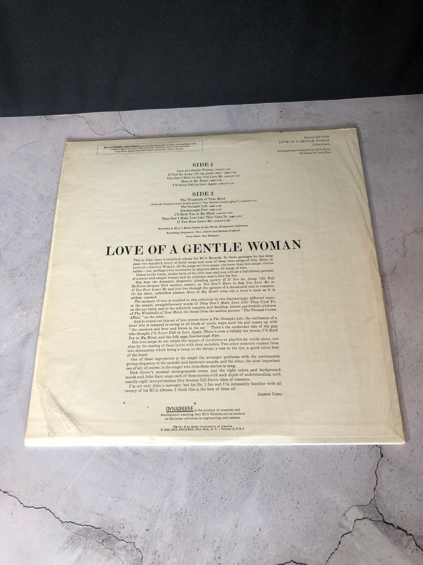 1969 RCA John Gary Love Of A Gentle Woman Vinyl LP Record Album Vinyl