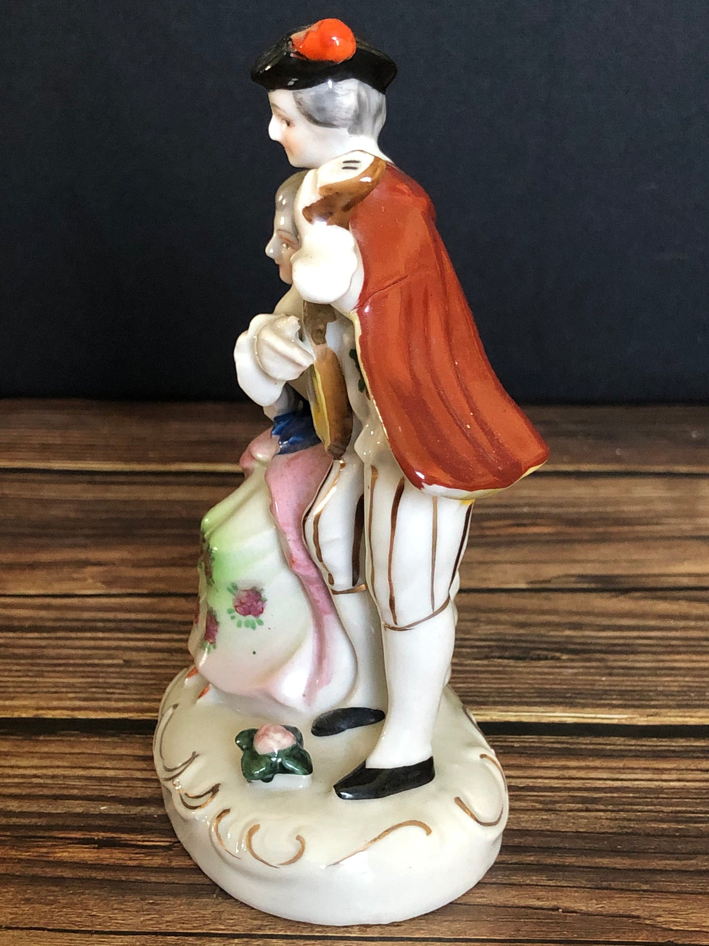 Vintage Occupied Japan Colonial Couple Playing Music Figurine, Porcelain Colonial Couple
