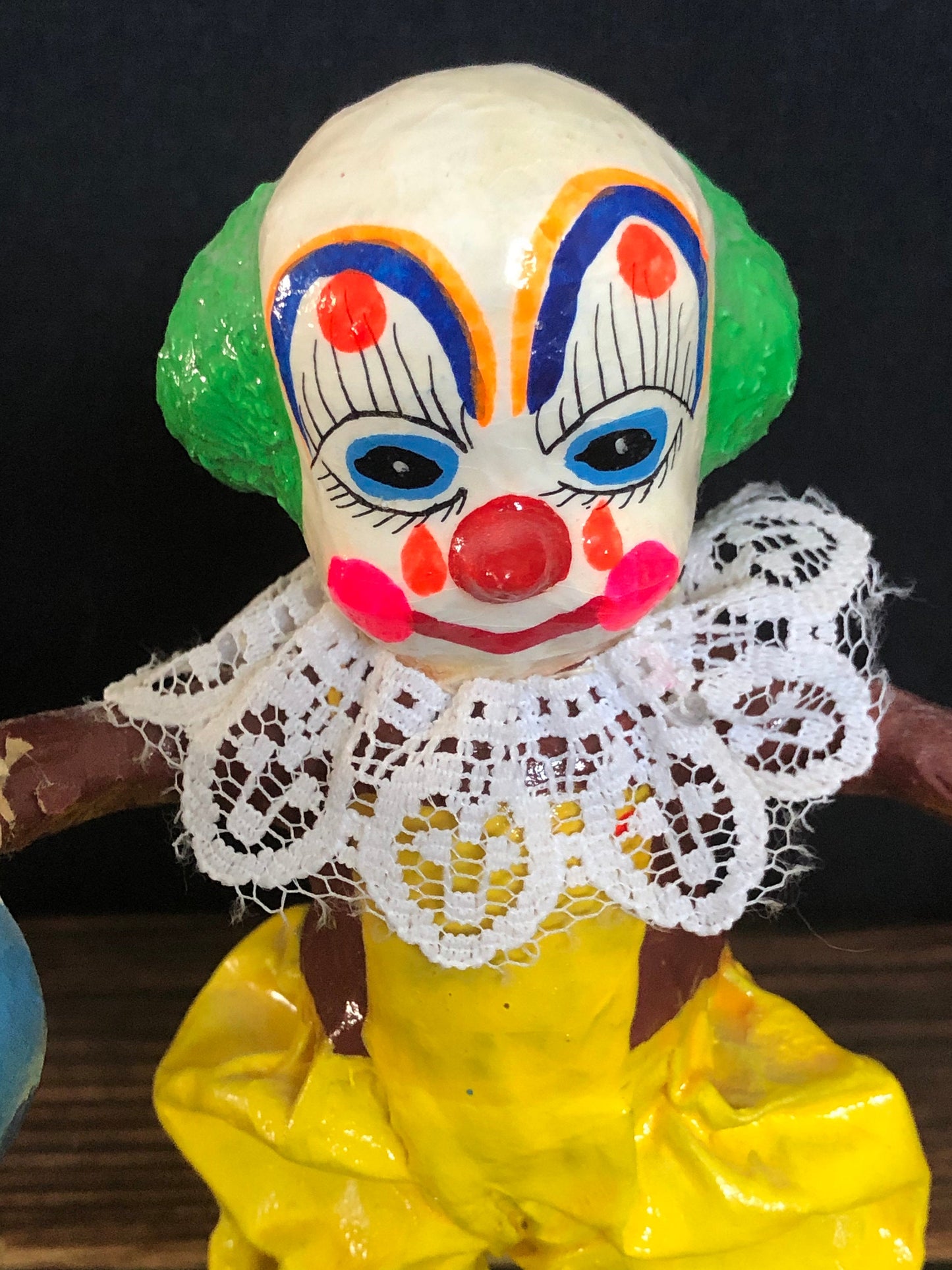 Vintage Hecho En Mexico Paper Mache Clown Figurine Holding Ball