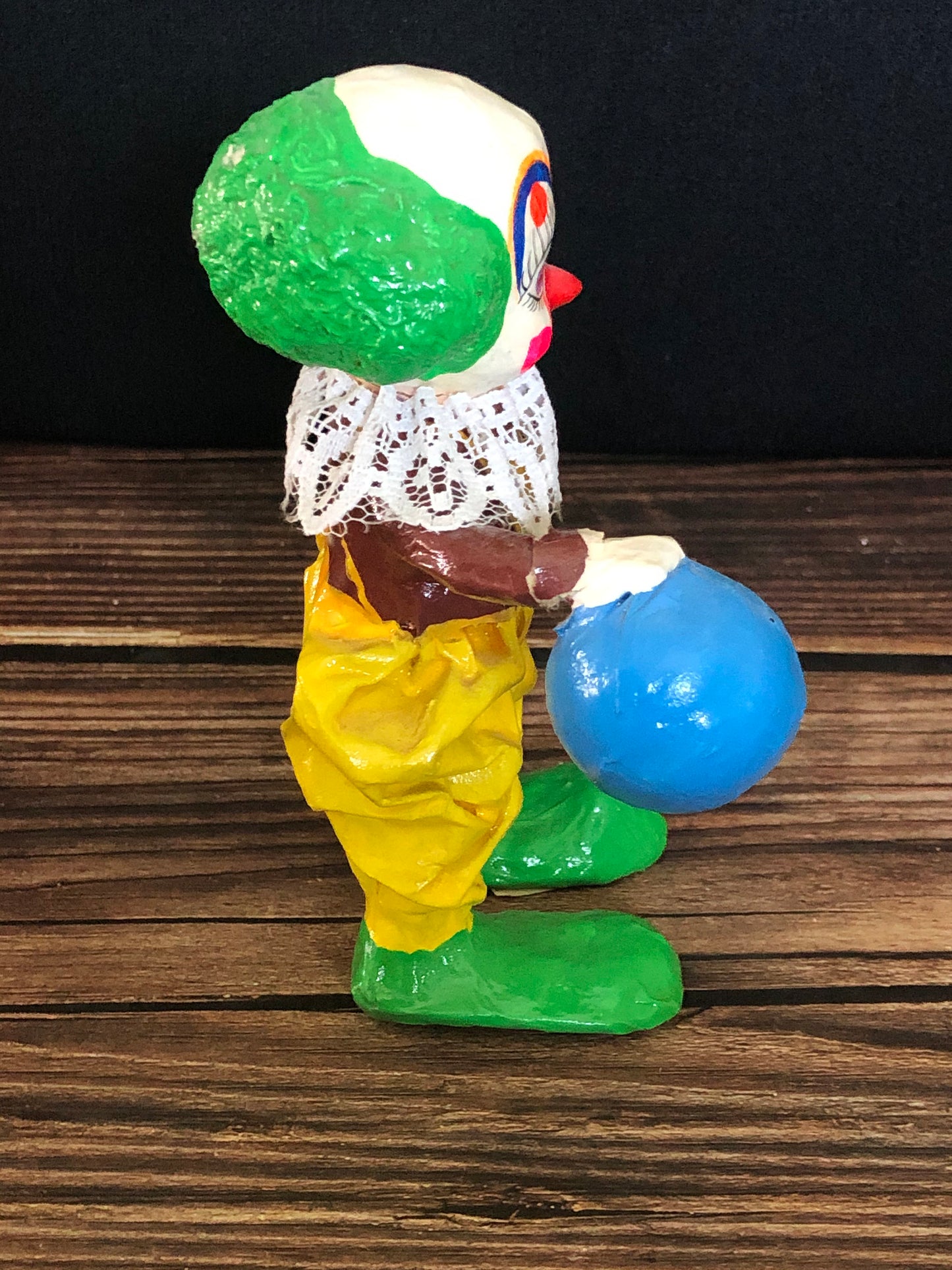 Vintage Hecho En Mexico Paper Mache Clown Figurine Holding Ball