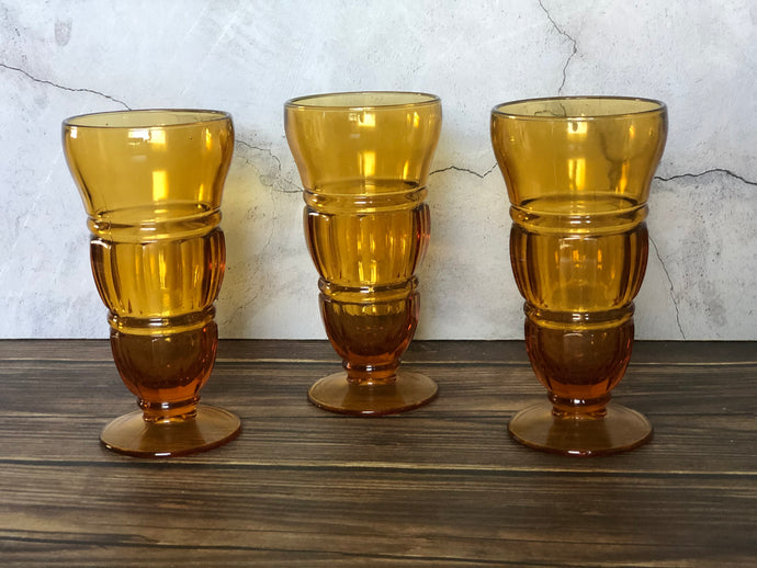 Amber Glass Footed Soda Fountain Parfait Glasses Retro Ice Cream Parlor