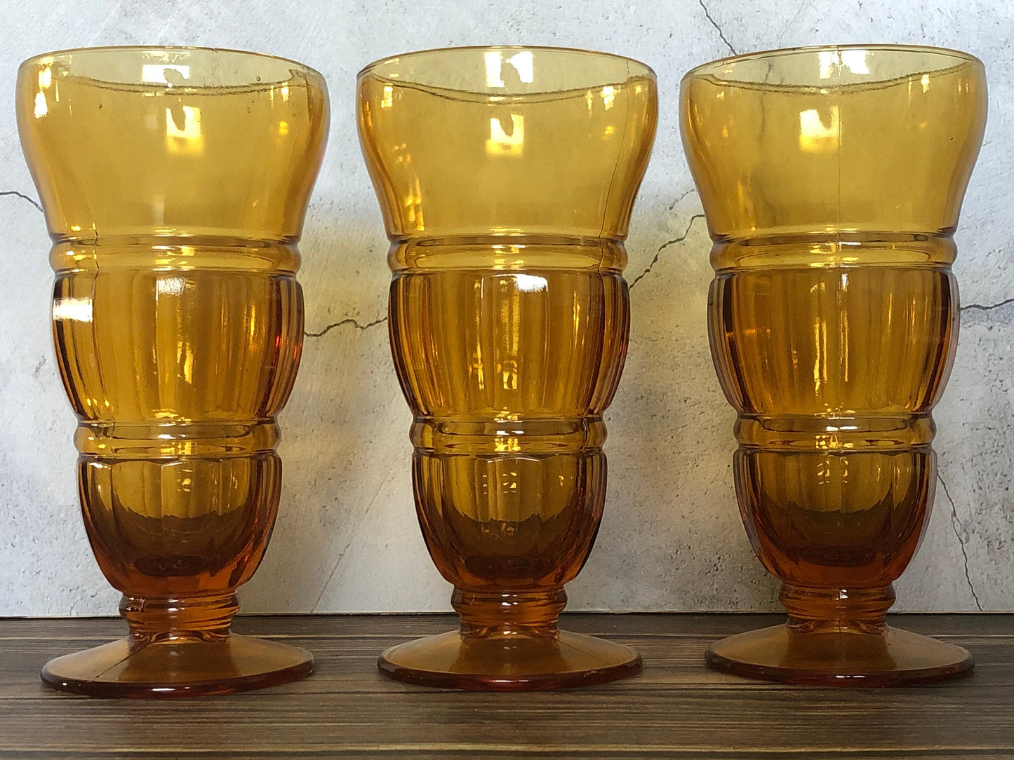 Amber Glass Footed Soda Fountain Parfait Glasses Retro Ice Cream Parlor