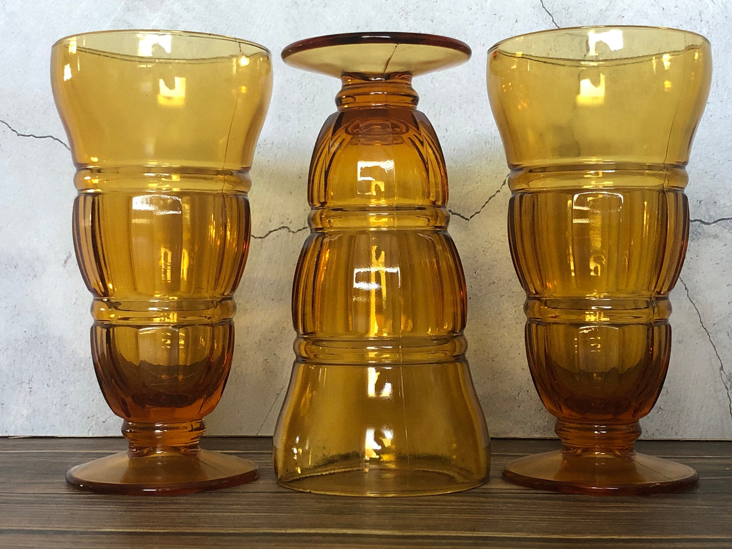 Amber Glass Footed Soda Fountain Parfait Glasses Retro Ice Cream Parlor
