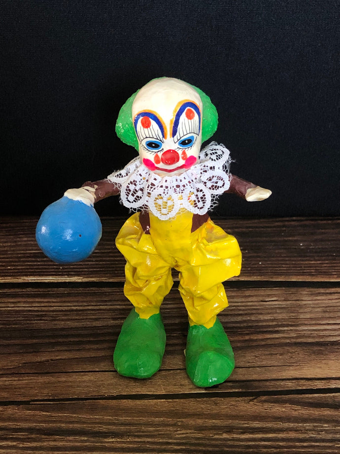 Vintage Hecho En Mexico Paper Mache Clown Figurine Holding Ball