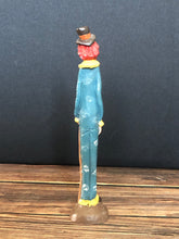 Load image into Gallery viewer, Tall Skinny Vintage Ceramic White Face Clown with Mop Figurine 7.75&quot; Signed &quot;J&quot;
