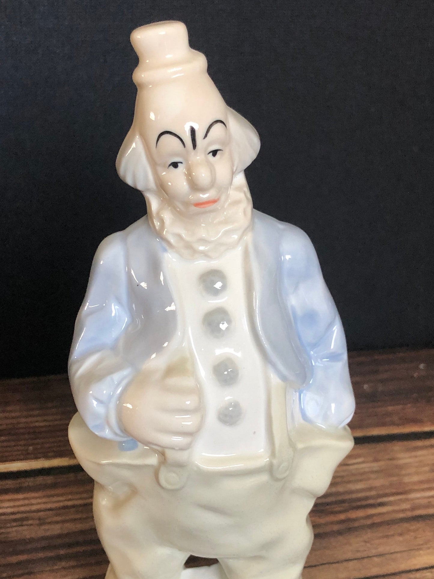Vintage Blue and White Porcelain Clown With Hand In Pocket Figurine