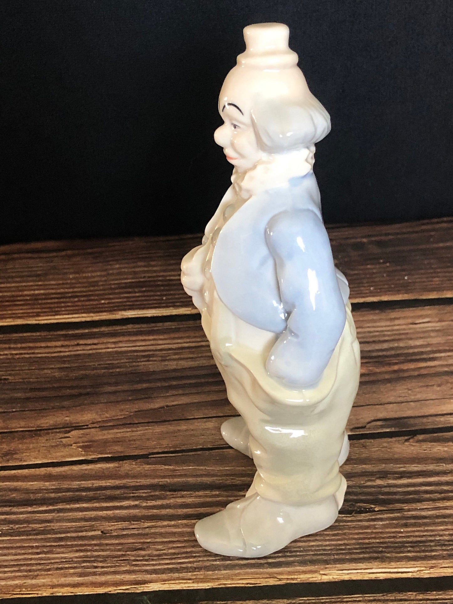 Vintage Blue and White Porcelain Clown With Hand In Pocket Figurine