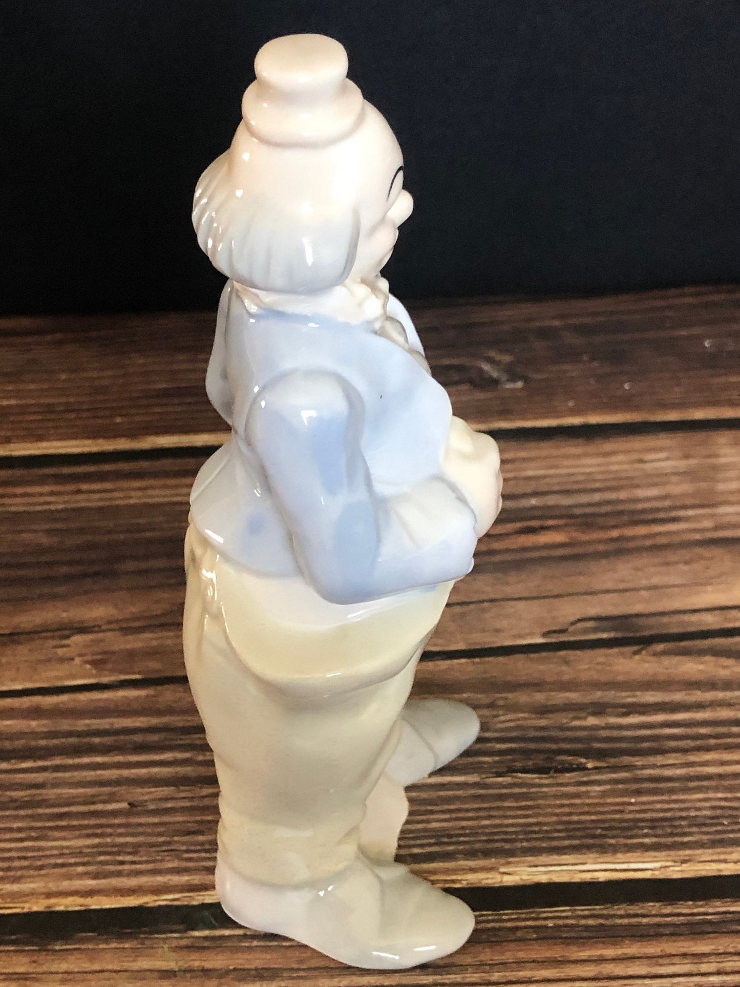 Vintage Blue and White Porcelain Clown With Hand In Pocket Figurine