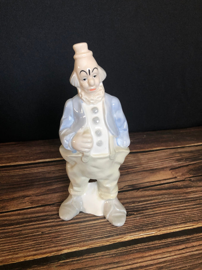 Vintage Blue and White Porcelain Clown With Hand In Pocket Figurine