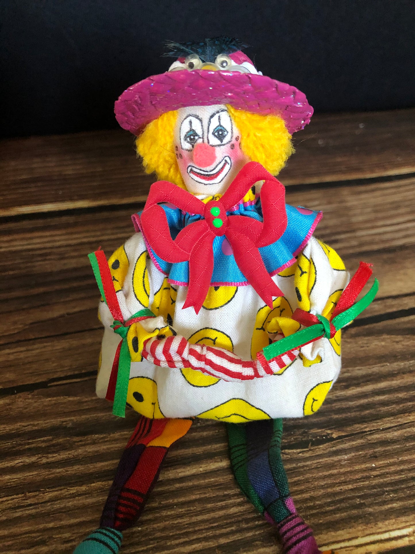 Vintage Kathleen Mcleod Colorful Bean Bag Clown Doll In Purple Hat