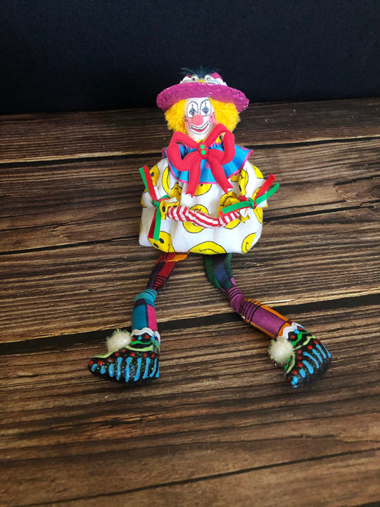Vintage Kathleen Mcleod Colorful Bean Bag Clown Doll In Purple Hat