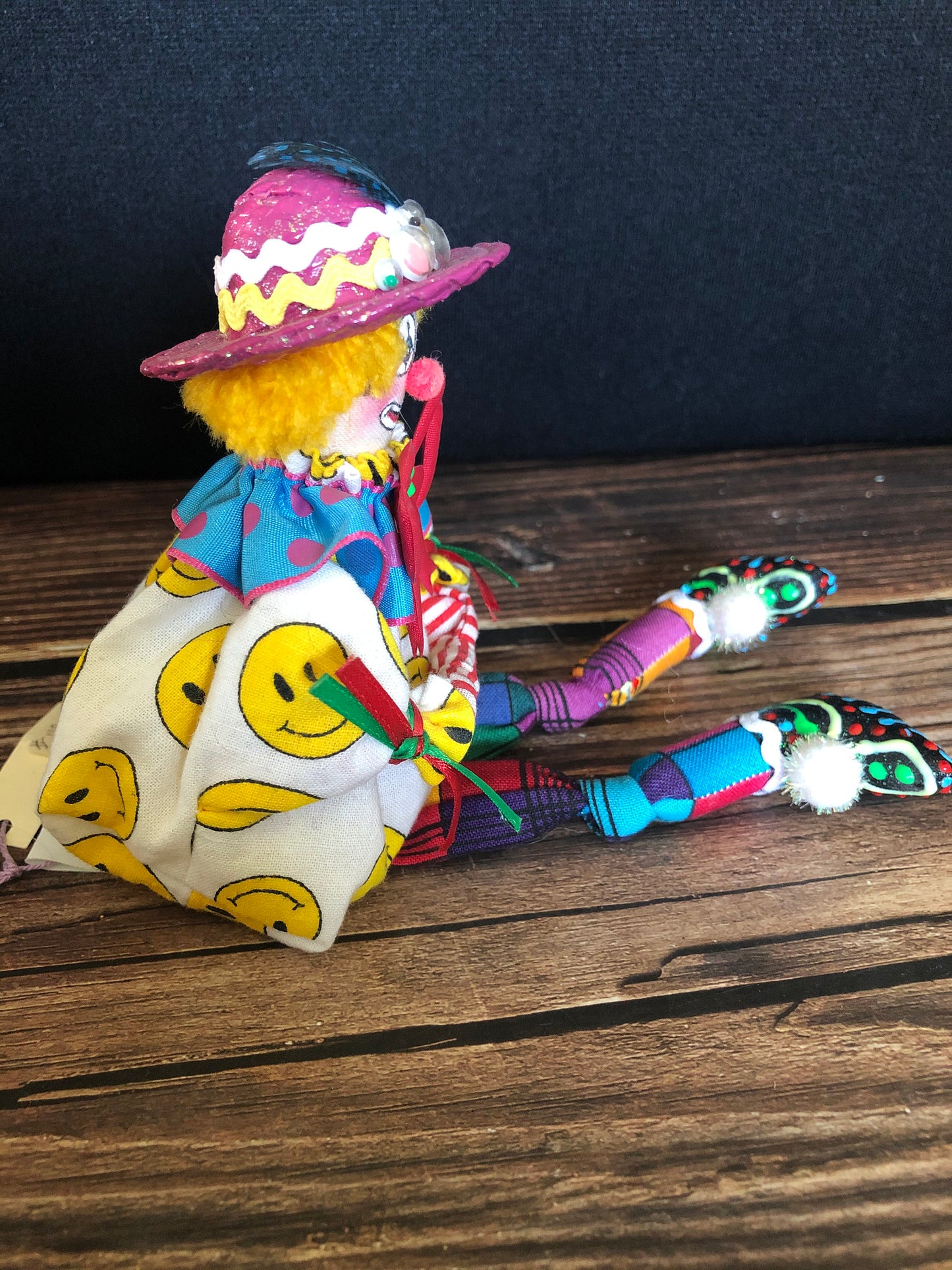 Vintage Kathleen Mcleod Colorful Bean Bag Clown Doll In Purple Hat