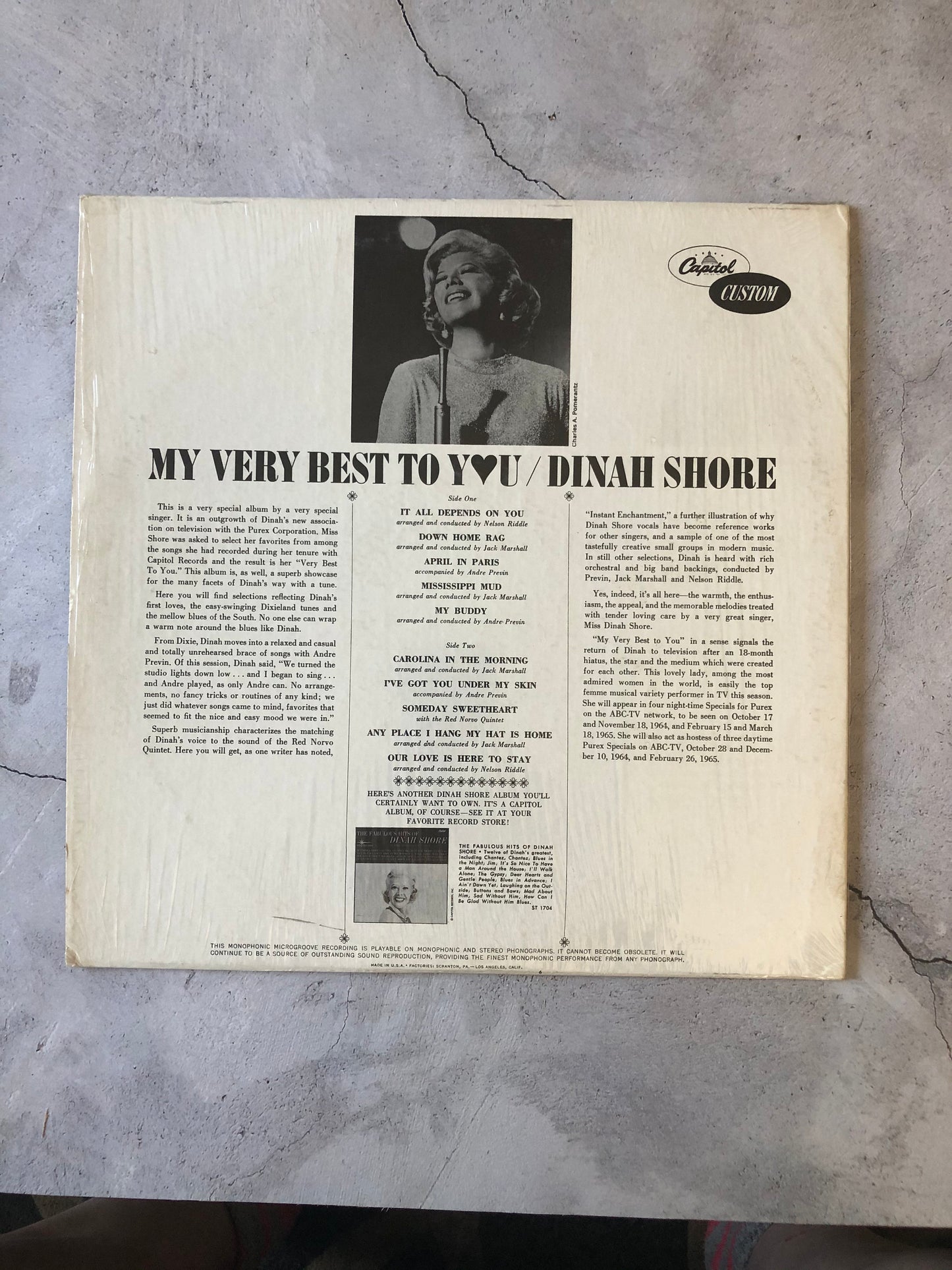 1964 Capitol Custom My Very Best To You Dinah Shore 12" Mono Vinyl Record LP 1960s