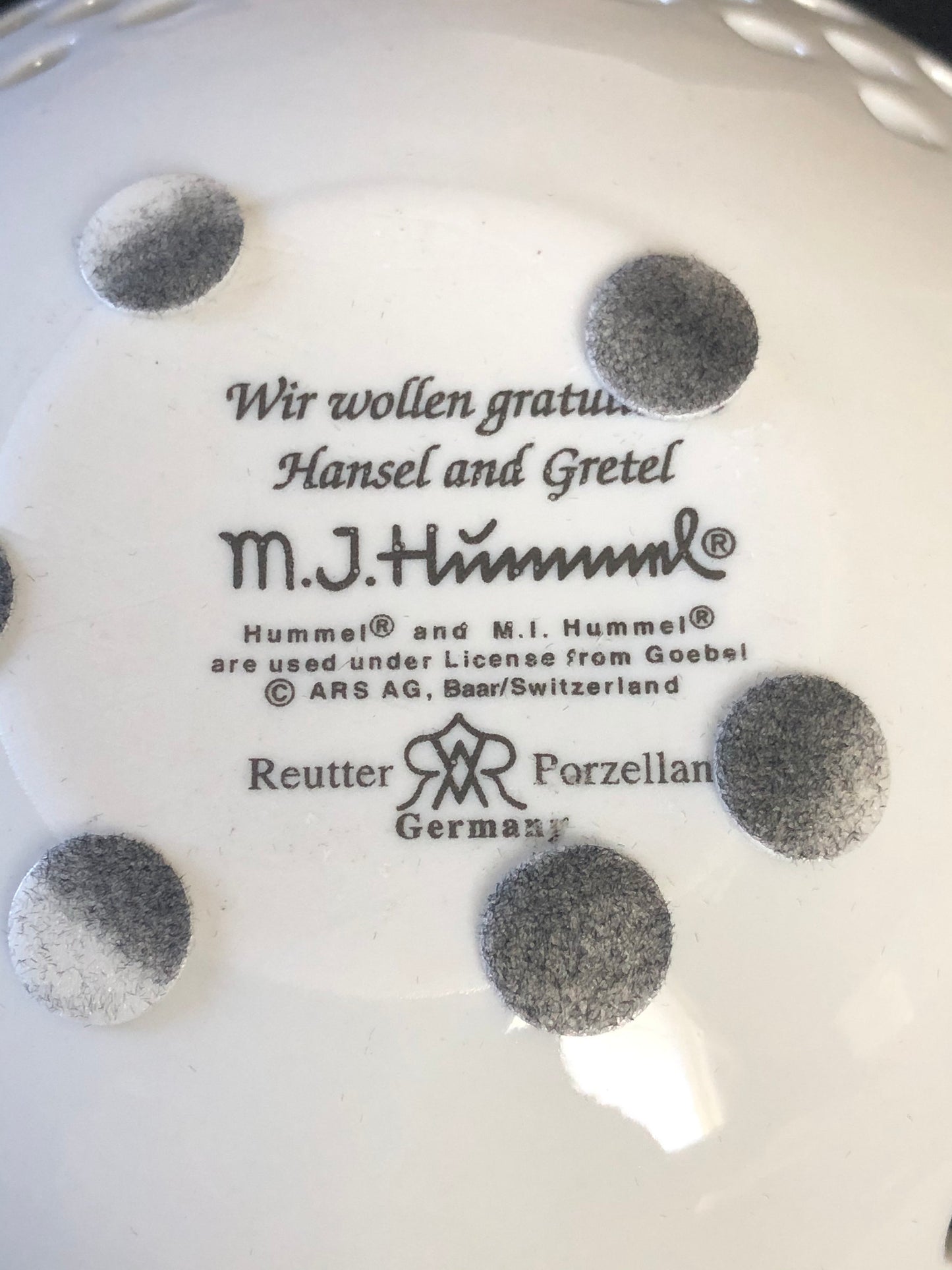 Germany M. I. Hummel Hansel and Gretel 5" Trinket Dish Reutter Porzellan Punched Plate in Original Box