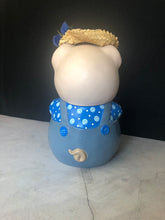 Load image into Gallery viewer, Vintage Bright Eyed Farmer Pig Ceramic Cookie Jar, Piggy Cookie Jar
