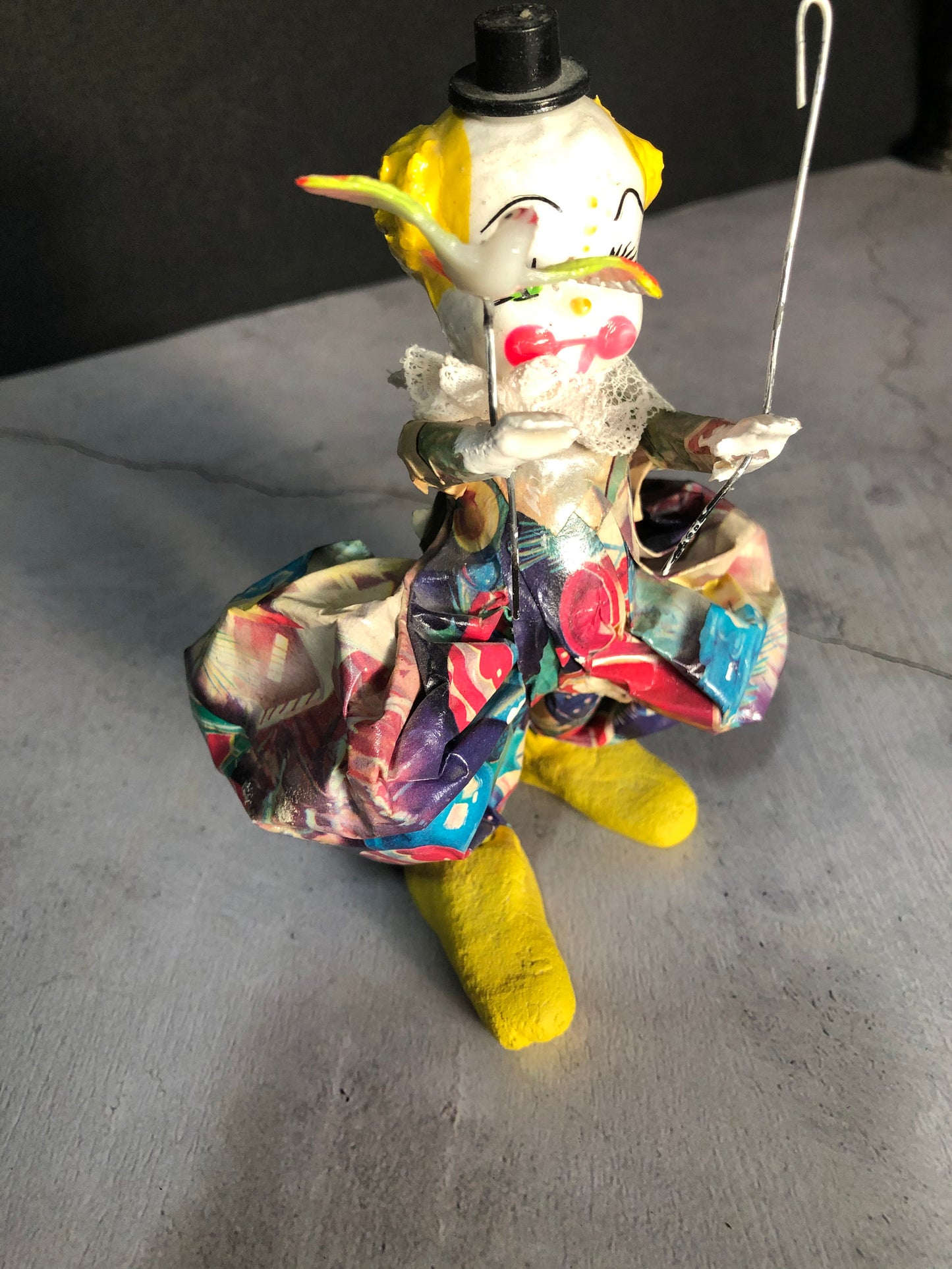 Vintage Hecho En Mexico Rare Paper Mache Clown Figurine with Birds