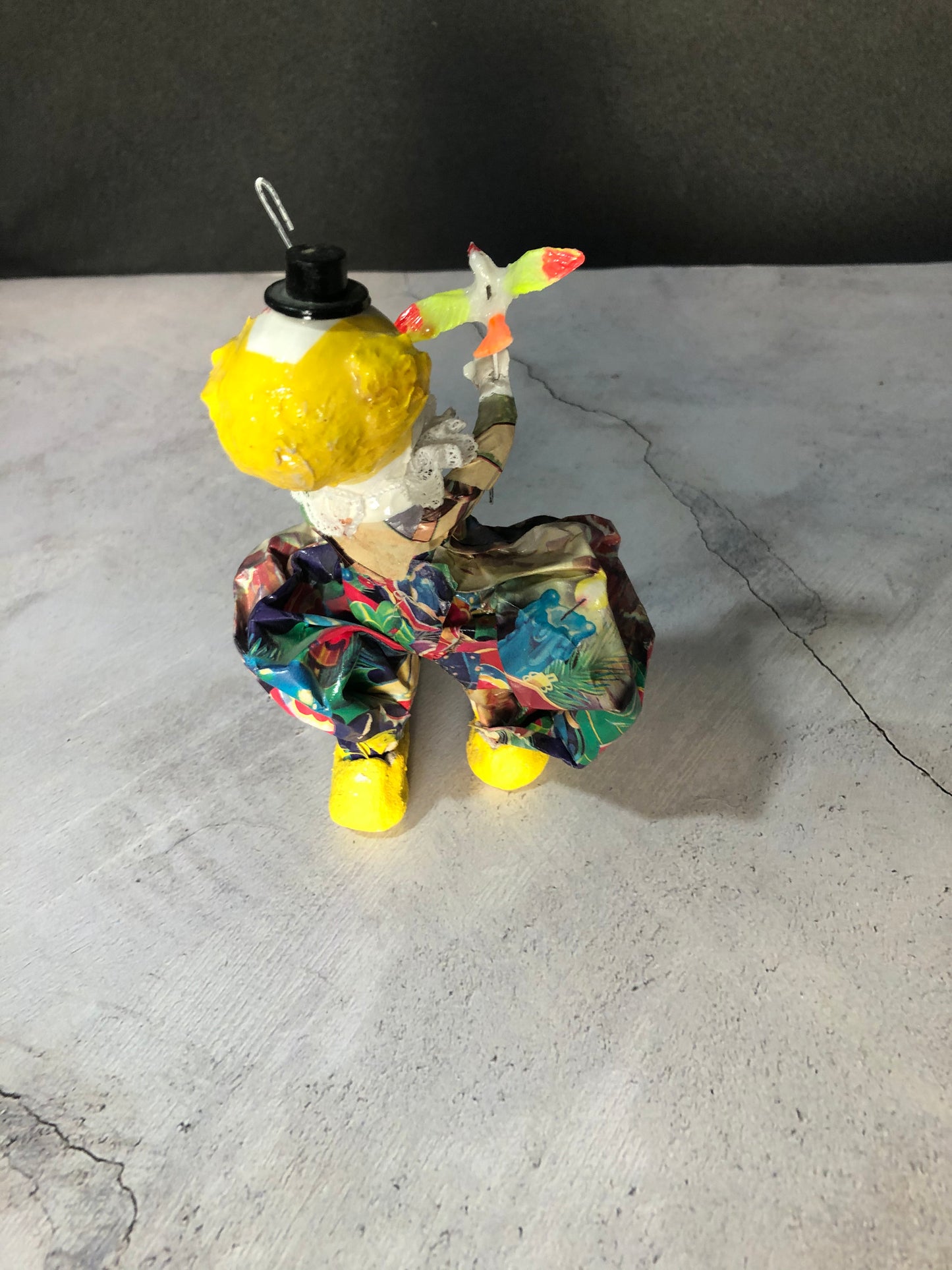 Vintage Hecho En Mexico Rare Paper Mache Clown Figurine with Birds