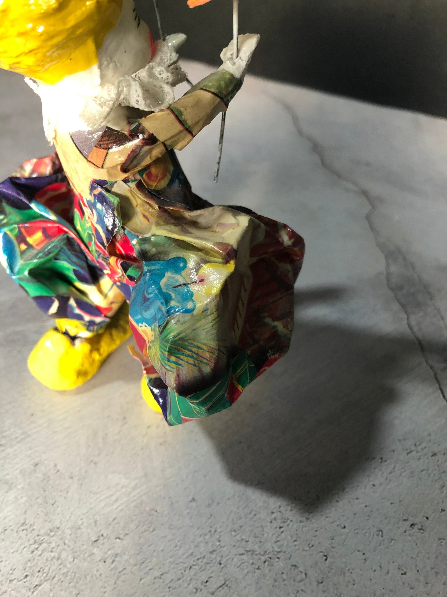 Vintage Hecho En Mexico Rare Paper Mache Clown Figurine with Birds